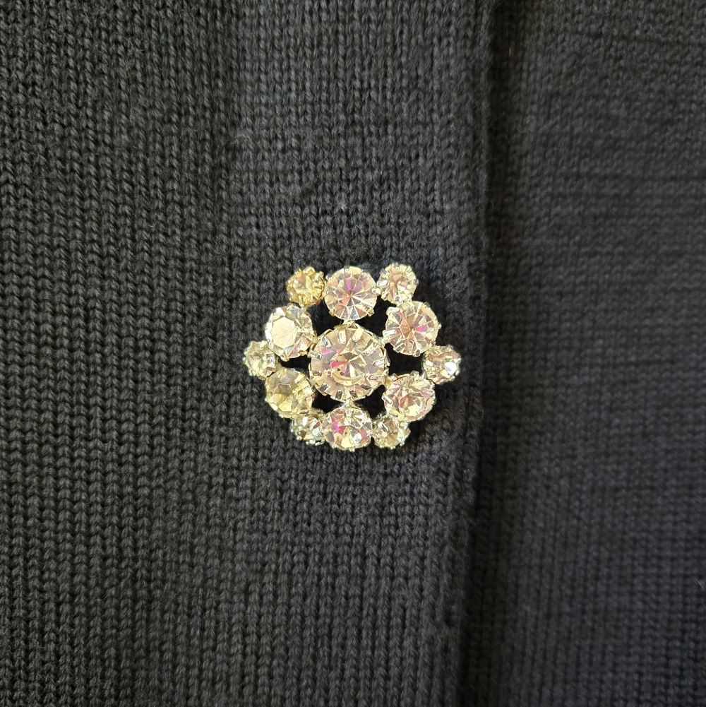 Talbots Black 100% Merino Wool Cardigan with Rhinestone Crystal Buttons - S - Picture 3 of 7